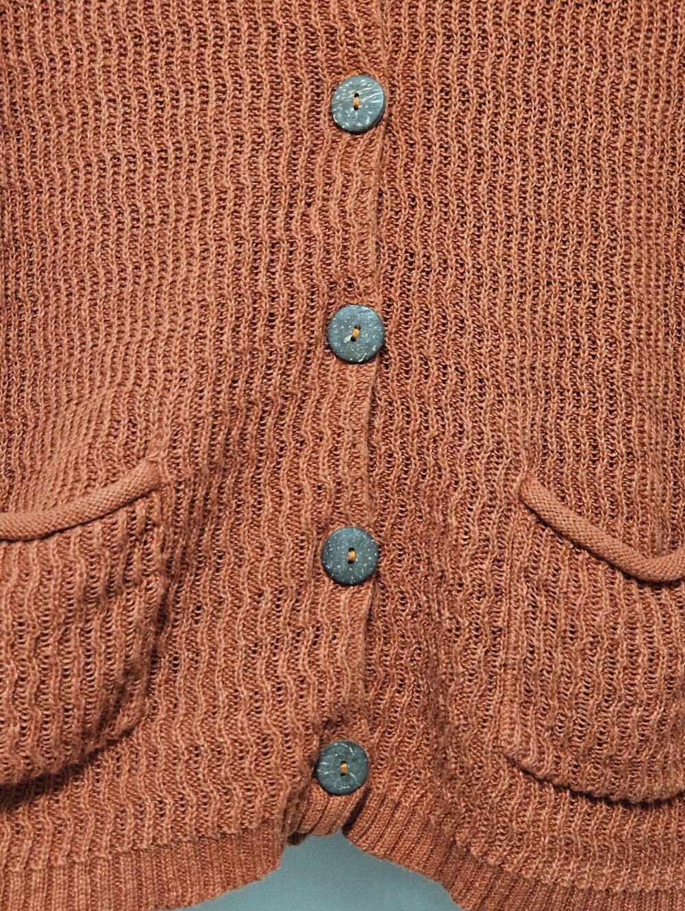 Baxter & Wells XL Ramie Cotton sweater cardigan burnt orange crochet knit button - Picture 8 of 16